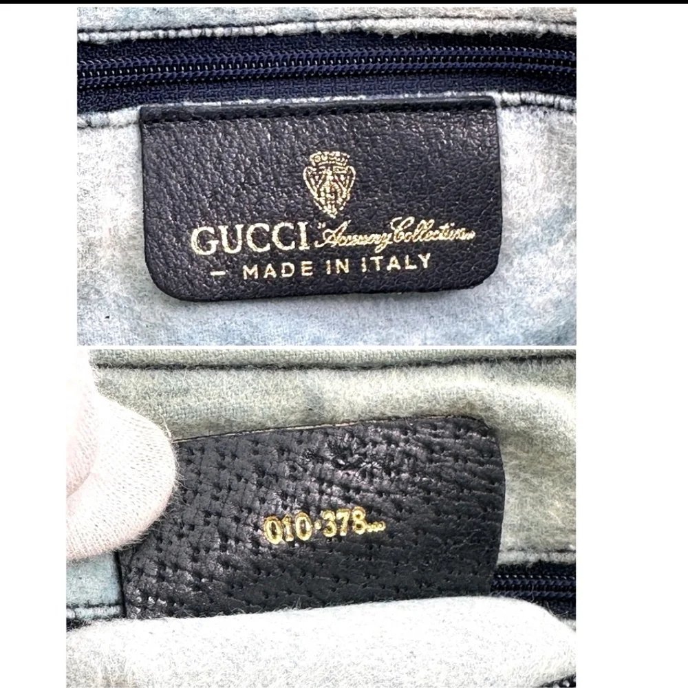 Vintage GUCCI Crossbody Bag GG Sherry Line PVC Leather Navy Shoulder Authentic - Picture 3 of 12